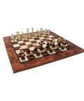 Handmade Brass and Wood Chess Set with Elm Board 42cm, Classic, Made in Italy