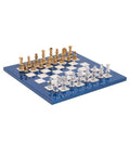 Handmade Brass Chess Set Gold and Silver, Lacquered Wood Board, Italian