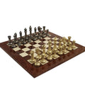 Handmade Metal Chess Set, Gold and Silver Pieces, Elm Wood Board 51cm, Italy