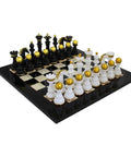 Italian Handmade Chess Set, Lacquered Dark Wood Board, Resin Brass Pieces 51cm