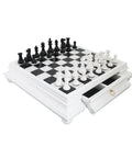 Italian Handmade Wooden Chess Set, Marble Board and Drawer, Weighted Pieces