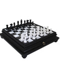 Italian Handmade Wooden Chess Set with Marble Board and Drawer, Weighted Pieces