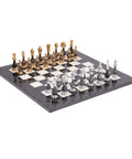 Handmade Brass and Wood Chess Set, Gold Silver Plated Pieces, 51cm Board, Italy