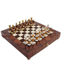 Luxury Italian Handmade Brass and Wood Chess Set, Elm Board Drawer