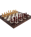 Handmade Wooden Chess Set, Walnut Glossy Board, Weighted Pieces, 60cm, Italy