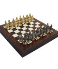 Medieval Pewter Chess Set, Walnut Board with Storage, Gold and Silver Plated, Italy