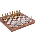 Handmade Brass Chess Set, Gold and Silver Plated, Italian Elm Wood Board