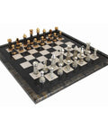 Handmade Brass Chess Set, Gold and Silver Plated, Wooden Board, Made in Italy