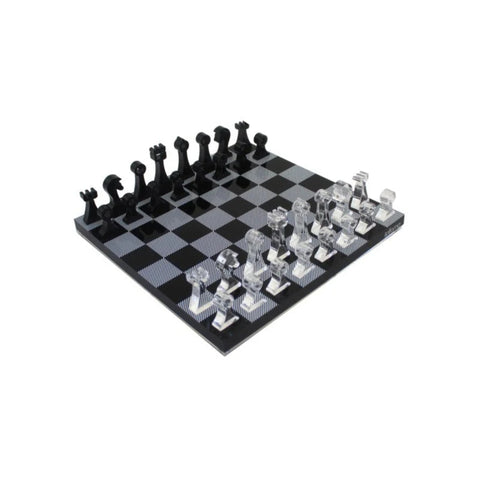 Modern Acrylic Chess Set, Black 24cm Board and Magnetic Storage, Made in Italy
