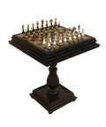 Arabic Style Chess Set with Storage Table, Metal and Wood, Gold Silver Italy