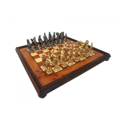 CAESAR SET: Solid Metal Chess Pieces with Elm Briar Wood Chessboard