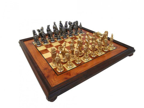 CAESAR SET: Solid Metal Chess Pieces with Elm Briar Wood Chessboard