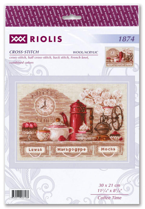 Caffee Time cross stitch kit by RIOLIS Ref. no.: 1874 - Hobby.lt 🇬🇧