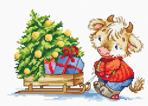 Calf with Christmas tree SB1181 - Cross Stitch Kit - Hobby.lt 🇬🇧