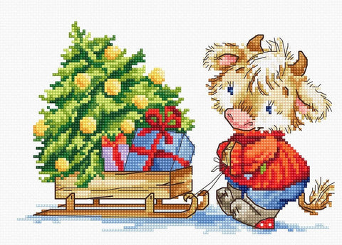 Calf with Christmas tree SB1181 - Cross Stitch Kit - Hobby.lt 🇬🇧