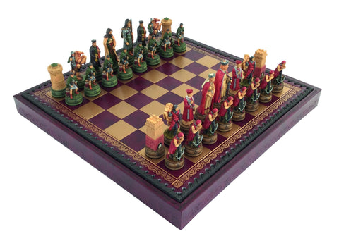 CAMELOT: Handpainted Chess with Leatherette Chessboard & Box + CHECKER SET - Hobby.lt 🇬🇧