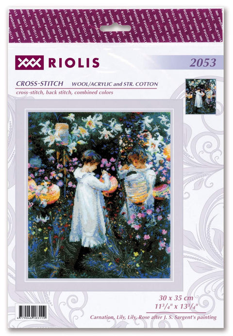 Carnation, Lily, Lily, Rose after J. S. Sargent's Painting. Cross Stitch kit by RIOLIS Ref. no.: 2053 - Hobby.lt 🇬🇧