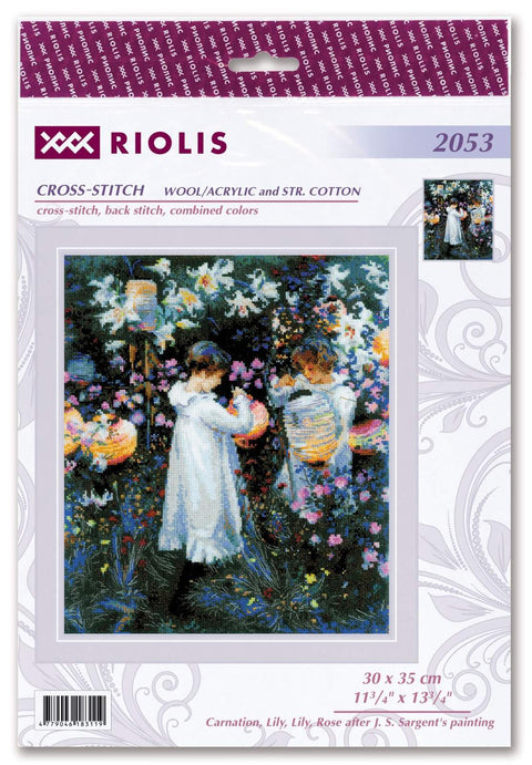 Carnation, Lily, Lily, Rose after J. S. Sargent's Painting. Cross Stitch kit by RIOLIS Ref. no.: 2053