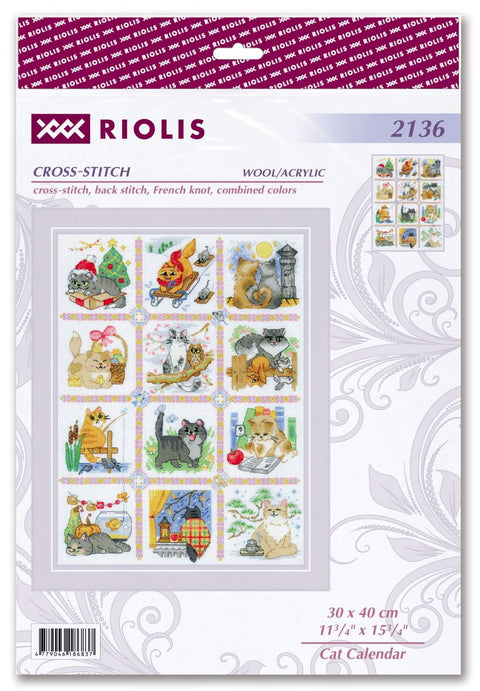 Cat Calendar. Cross Stitch kit by RIOLIS Ref. no.: 2136