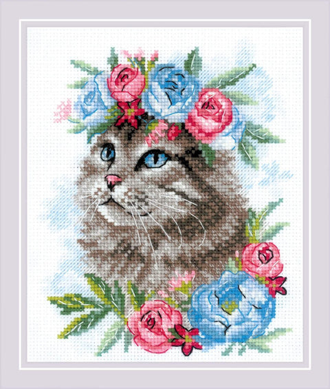 Cat in Flowers. Cross Stitch kit by RIOLIS Ref. no.: 2088 - Hobby.lt 🇬🇧