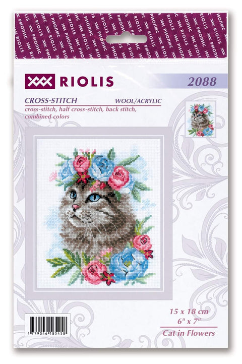 Cat in Flowers. Cross Stitch kit by RIOLIS Ref. no.: 2088 - Hobby.lt 🇬🇧