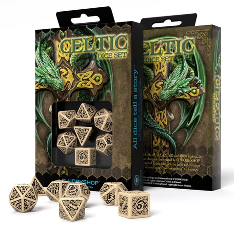 Celtic 3D Revised Dice Set beige and black - Hobby.lt 🇬🇧