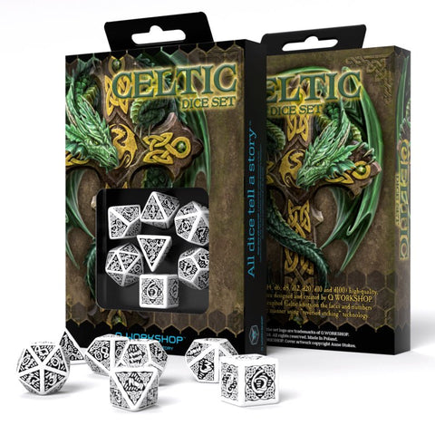 Celtic 3D Revised Dice Set white and black - Hobby.lt 🇬🇧