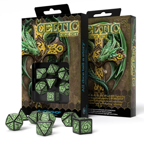 Celtic 3D Revised Dice Set black and green