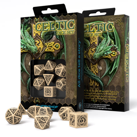 Celtic 3D Revised Dice Set beige and black