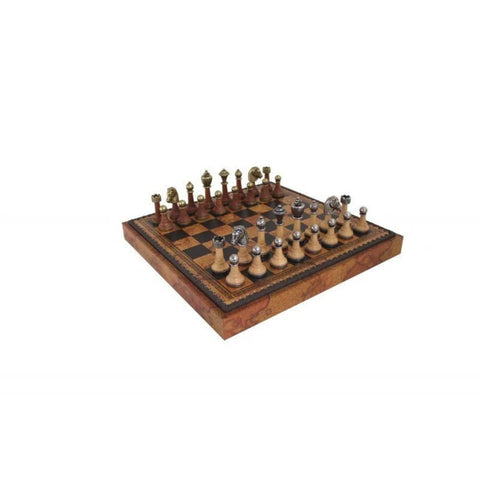 CLASSIC Metal & Wood Chess Set with Brown/Black Leatherette Chessboard II - Hobby.lt
