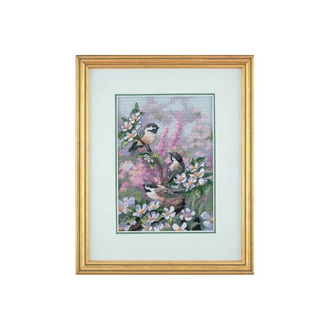 Chickadees In Spring  (13 x 18 cm) - Cross Stitch Kit by DIMENSIONS