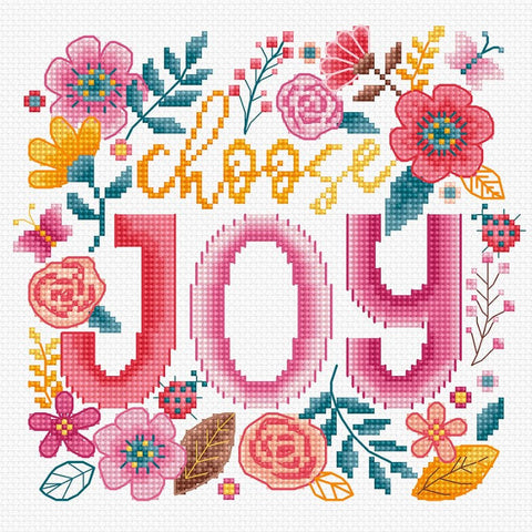 Choose Joy Cross Stitch Kit, 15 x 14 cm, LetiStitch, Zweigart Aida 16ct, 100% Luca-S Cotton Threads