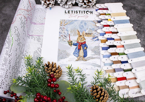 Christmas Caroling Cross Stitch Kit 21 x 27 cm, LetiStitch, Zweigart Aida 16ct, Luca-S Cotton Threads