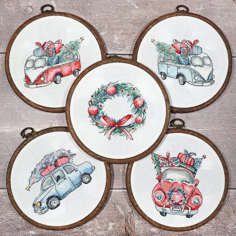 Christmas Retro Cars SLETI965 - Cross Stitch Kit - Hobby.lt 🇬🇧