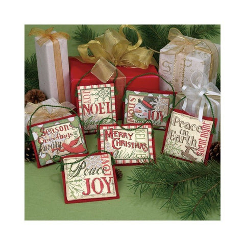 Christmas Sayings Ornaments (11 cm, 6 pcs.) - Cross Stitch Kit by DIMENSIONS - Hobby.lt 🇬🇧