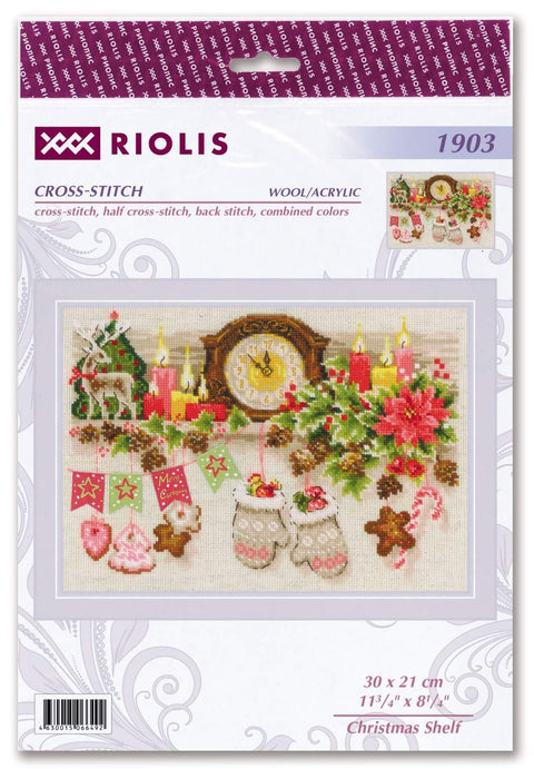 Christmas Shelf cross stitch kit by RIOLIS Ref. no.: 1903 - Hobby.lt 🇬🇧