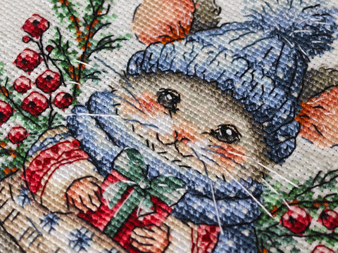 Christmas Cross Stitch Kit with 16 Count Aida Fabric, AVA Stitch, 29 Colors, 5.25 x 5.68 Inch Finished Design