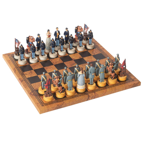 CIVIL WAR: Handpainted Chess Set with Beautiful Leatherette Chessboard - Hobby.lt 🇬🇧