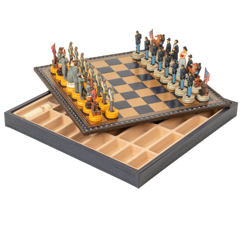 CIVIL WAR: Handpainted Chess Set with Chessboard & Box & Chess Set