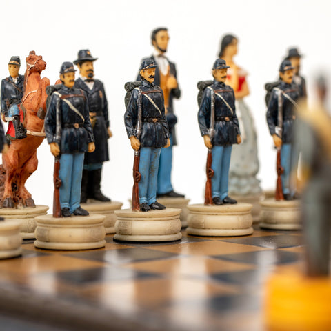 CIVIL WAR: Handpainted Chess Set with Chessboard & Box & Chess Set