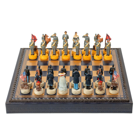 CIVIL WAR: Handpainted Chess Set with Chessboard & Box & Chess Set