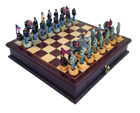 CIVIL WAR: Handpainted Chess Set with Beautiful Rare Wood Chessboard - Box - Hobby.lt 🇬🇧