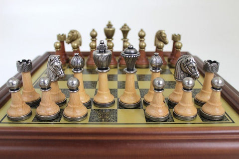 CLASSIC CHESS SET: Metal & Wood Pieces with Brass Effect Wooden Chessboard - Hobby.lt 🇬🇧