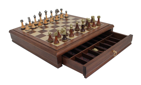 Classic Metal Chess Set with Beautiful Walnut Chess Board/Box