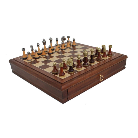 Classic Metal Chess Set with Walnut Board