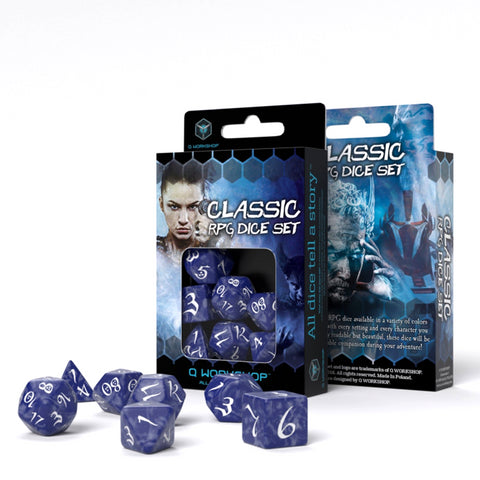 Classic RPG Dice Set cobalt and white