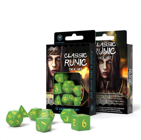 Classic Runic Dice Set green and yellow - Hobby.lt 🇬🇧