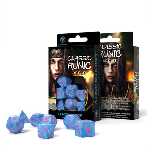 Classic Runic Dice Set blue and pink