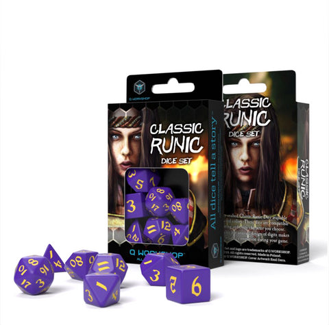 Classic Runic Dice Set Purple and yellow