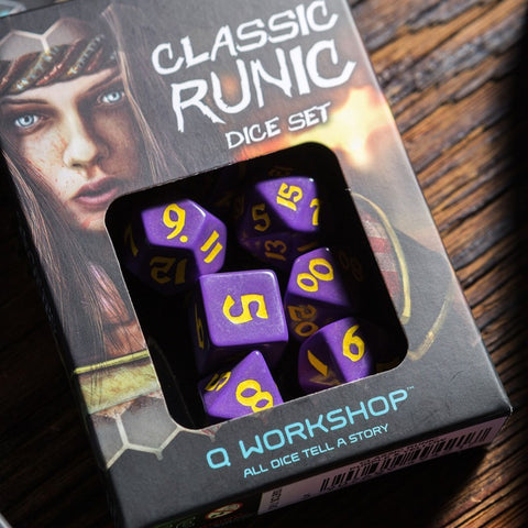 Classic Runic Dice Set Purple and yellow